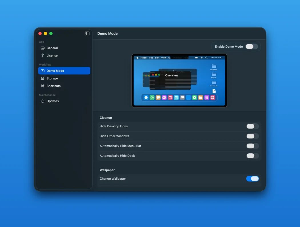 Demo Mode settings in the English release build