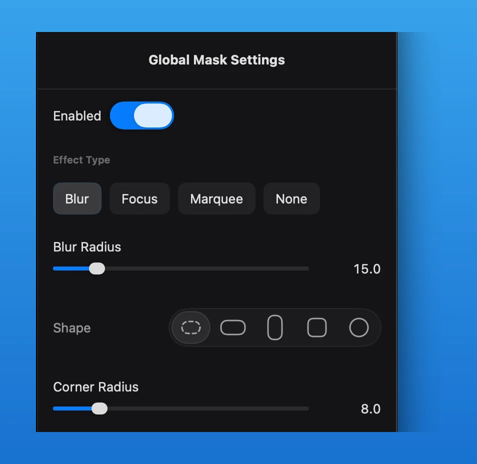 Global Mask Settings in the English release build