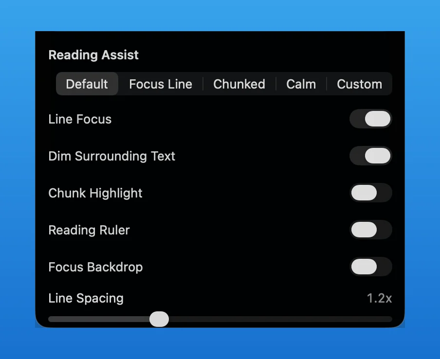 Teleprompter Reading Assist controls in the English release build