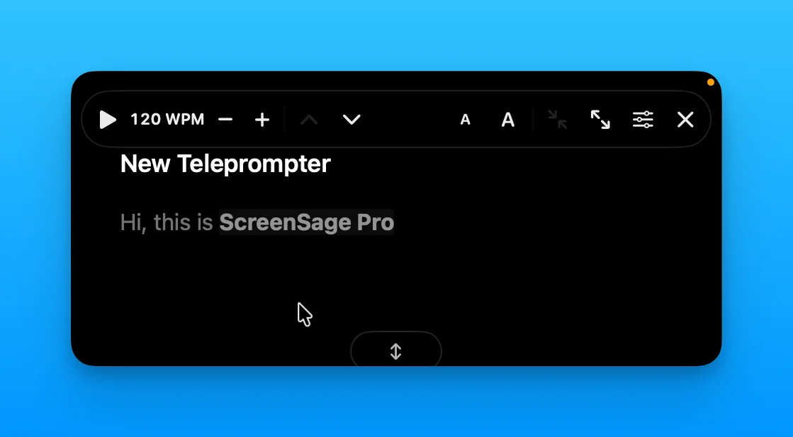 Teleprompter reading window with playback and display controls