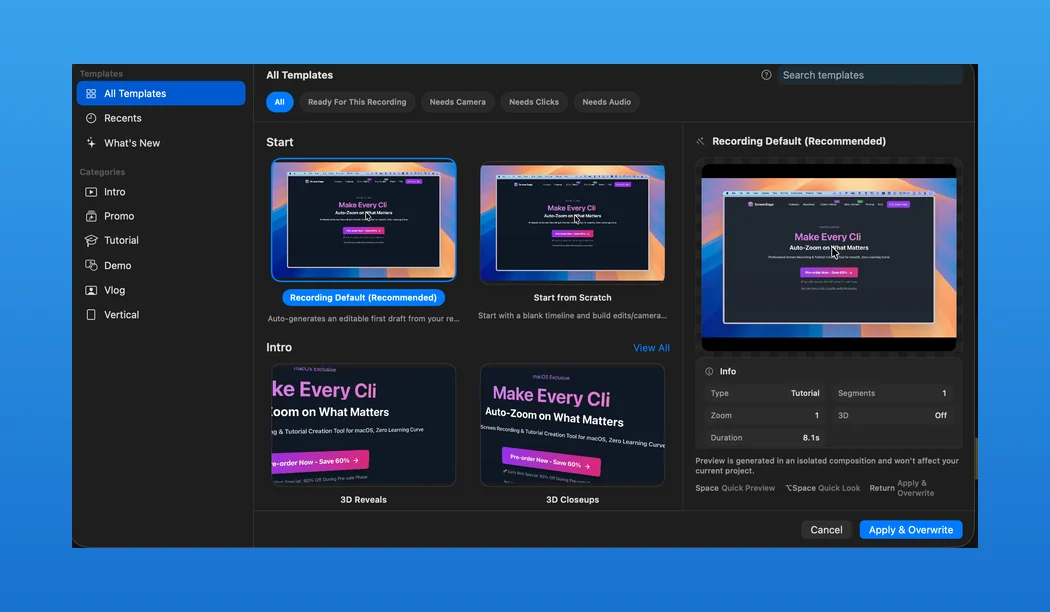 Template Browser in the English release build
